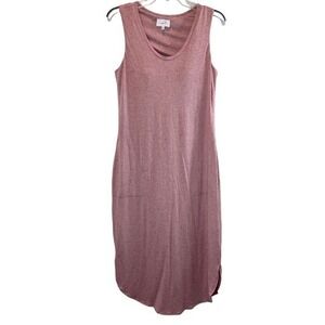 Soma Weekend Casual Tank Dress Bra Soft Pink Knit Midi Length Small Pockets